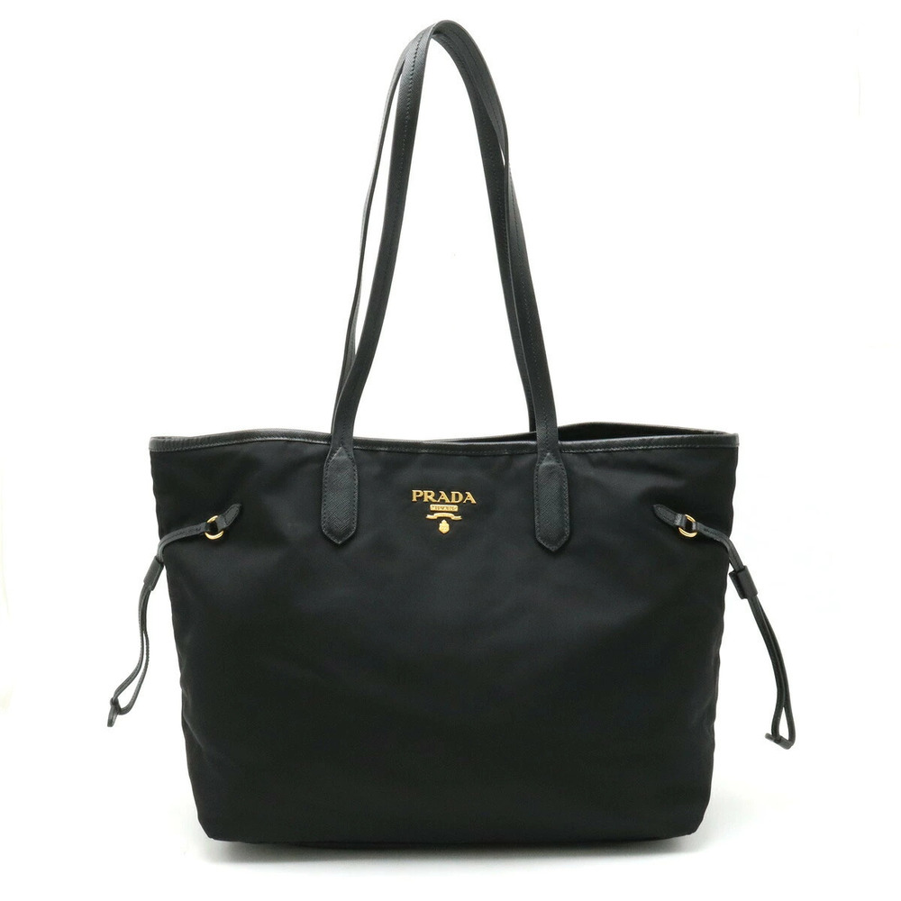 Prada Tote Tessuto Saffiano Bag Shoulder Carry Leather NERO Black